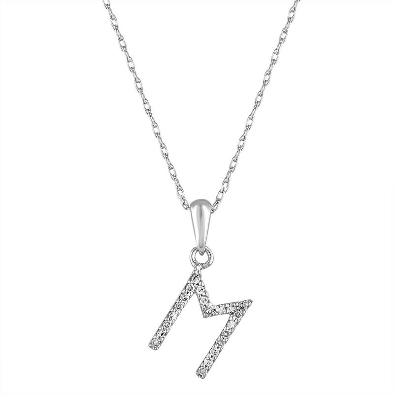 Joelle Collection 1/10 ctw Diamond Initial Pendant Necklace 14K Gold adjustable 16 to 18 inch Chain - Personalized Gift - M - White