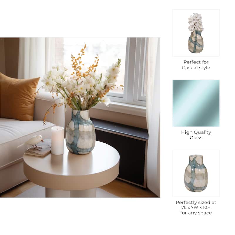 Sagebrook Home Handcrafted Modern Glass Vase - Blue & Tan