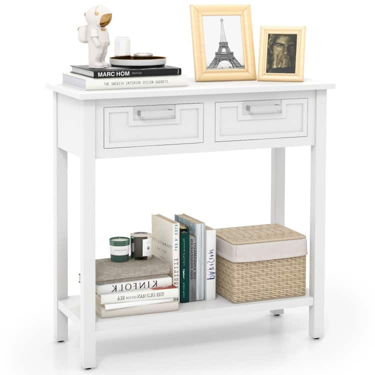 Wooden Console Table with 2 Drawers and Open Storage Shelf for Hallway