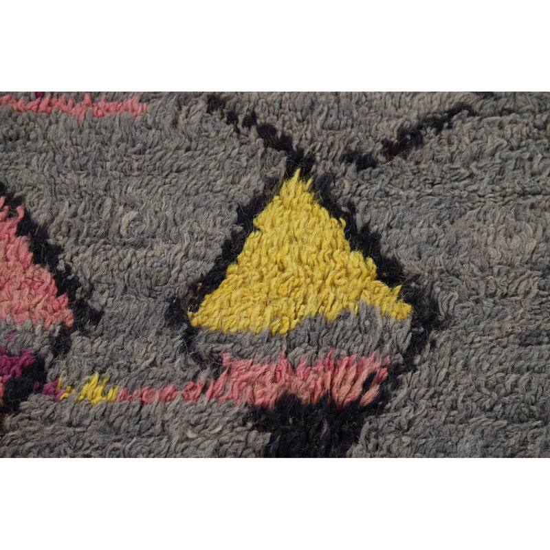 Grey Geometric Plush Moroccan Oriental Rug Hand-Knotted Wool Carpet - 6'1" x 9'5"