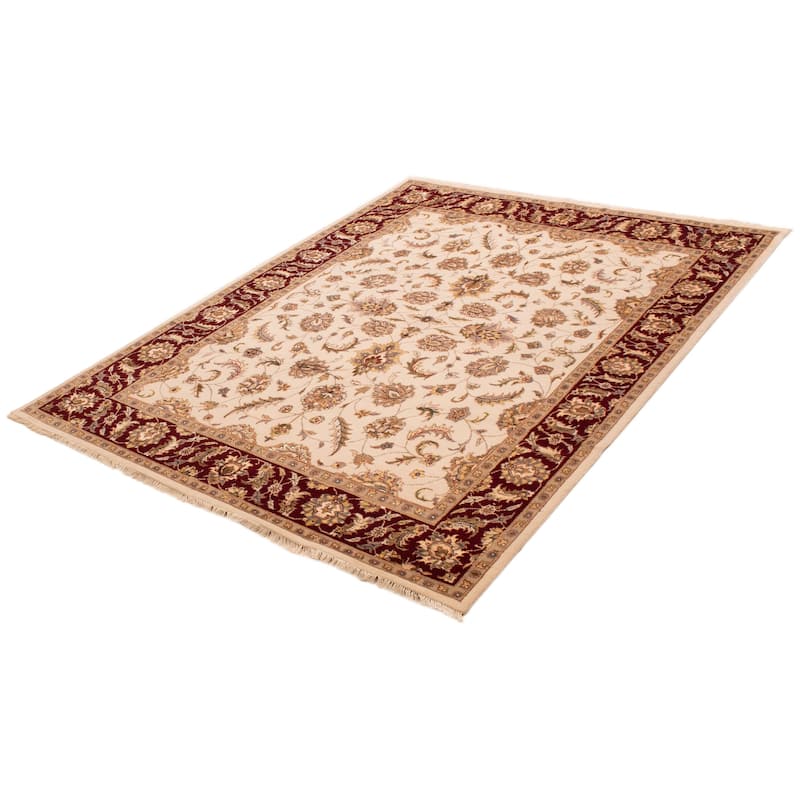 ECARPETGALLERY Hand-knotted Finest Agra Jaipur Ivory Viscose, Wool Rug - 7'7 x 9'11
