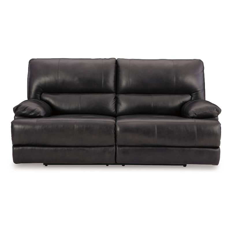 Monto Power Recliner Sofa, Plush Black Real Leather, USB Port, 82 Inch
