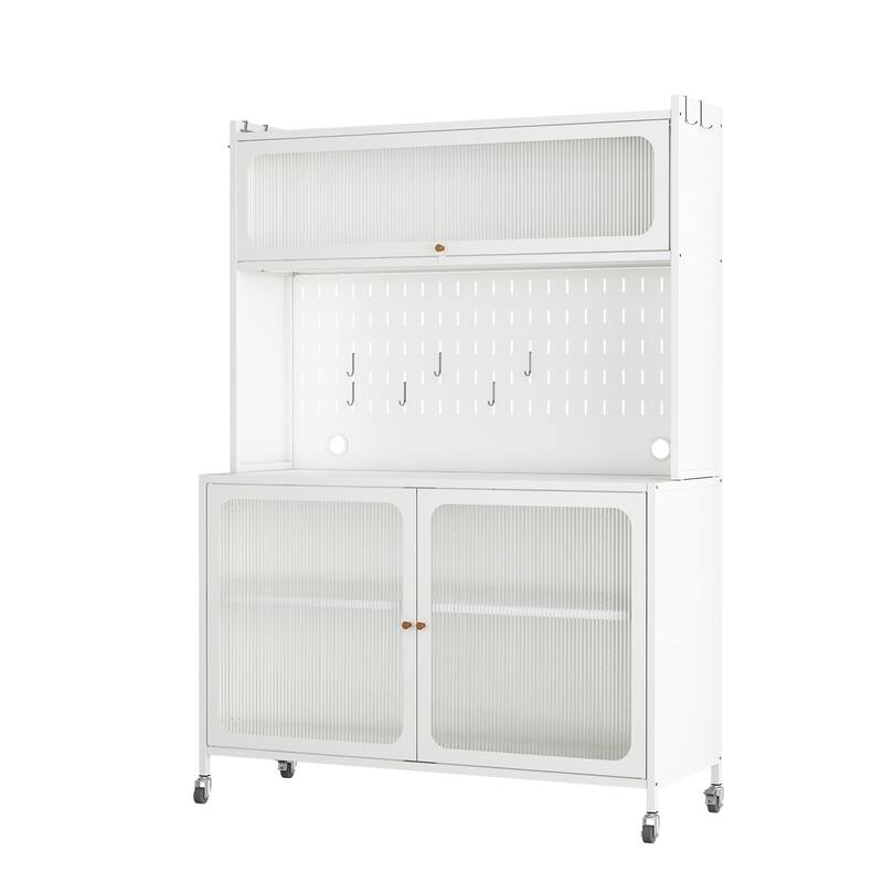 Kitchen Pantry Cabinet, Tall Storage Cabinet with Glass Doors & Adjustable Shelves, Cabinet Cupboard for Kitchen, Living Room