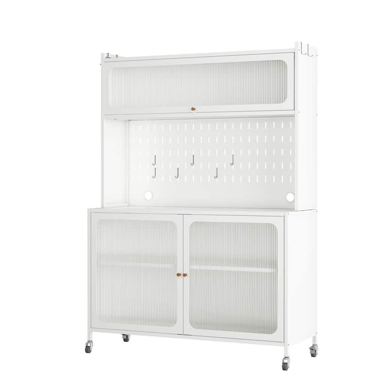 Kitchen Pantry Cabinet, Tall Storage Cabinet with Glass Doors & Adjustable Shelves, Cabinet Cupboard