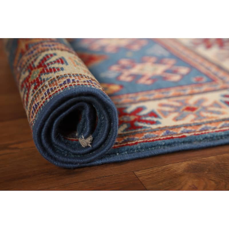 Blue Kazak Oriental Rug Traditional Hand-Knotted Wool Carpet - 2'0"x 3'0" - 2'0"x 3'0" - Blue