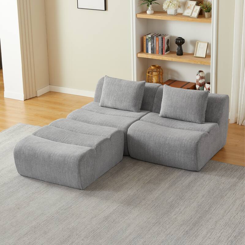 Floor Standing Sectional Sofa Chenille Modular Couch with Pillows