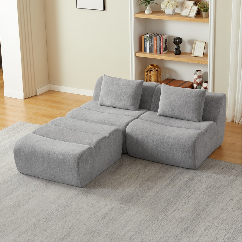 Oversized 3 Seater Compressed Sofa with Chenille Fabric, No Assembly, Space-Saving for Living Room, Apartment
