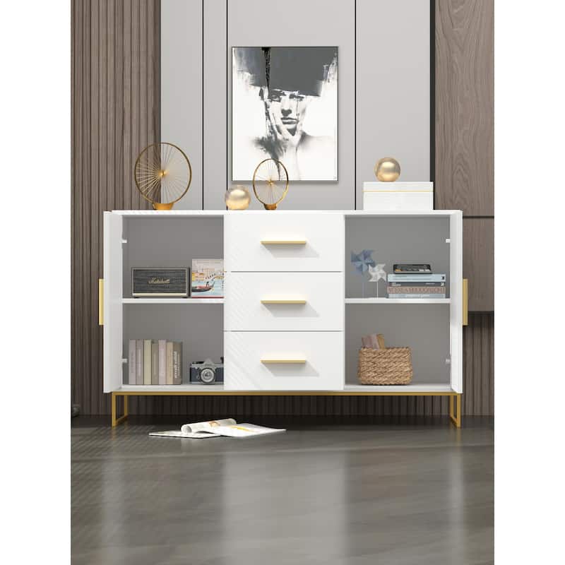 3 Drawer 47.2'' W 29.3"H Combo Dresser Chest White/Black And Gold