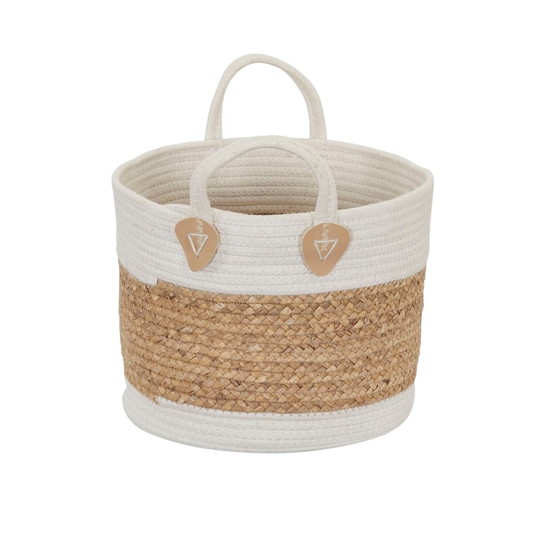 Household Essentials Two-Toned Corn and Hyacinth Wicker Basket, White and Natural