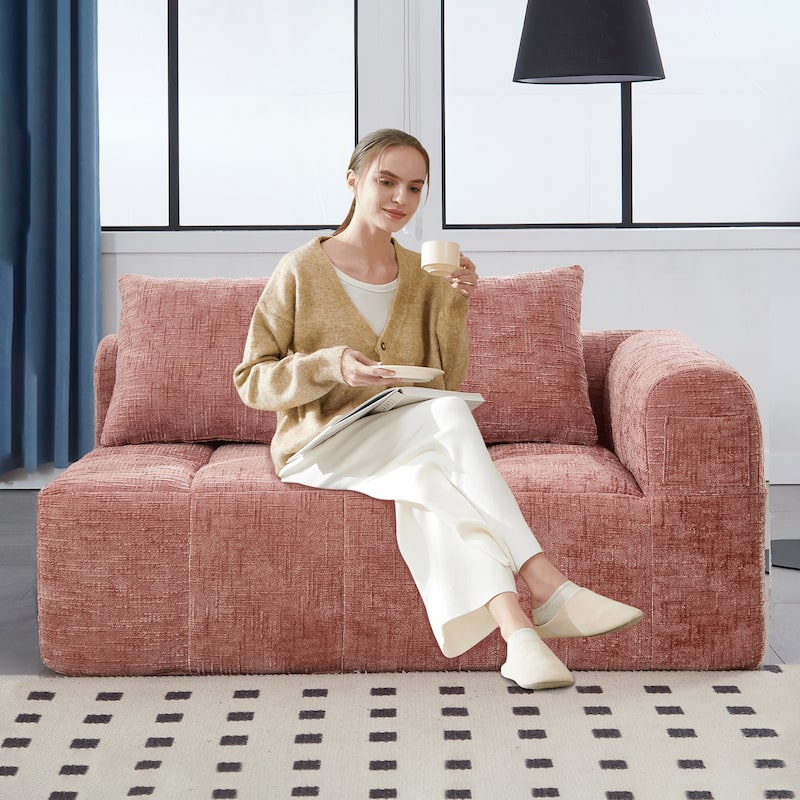 Chenille Loveseat Sofa Upholstered Deep Seat Sofa, Lounge Couch Corner Sofa Minimalist Modular Couches for Apartment