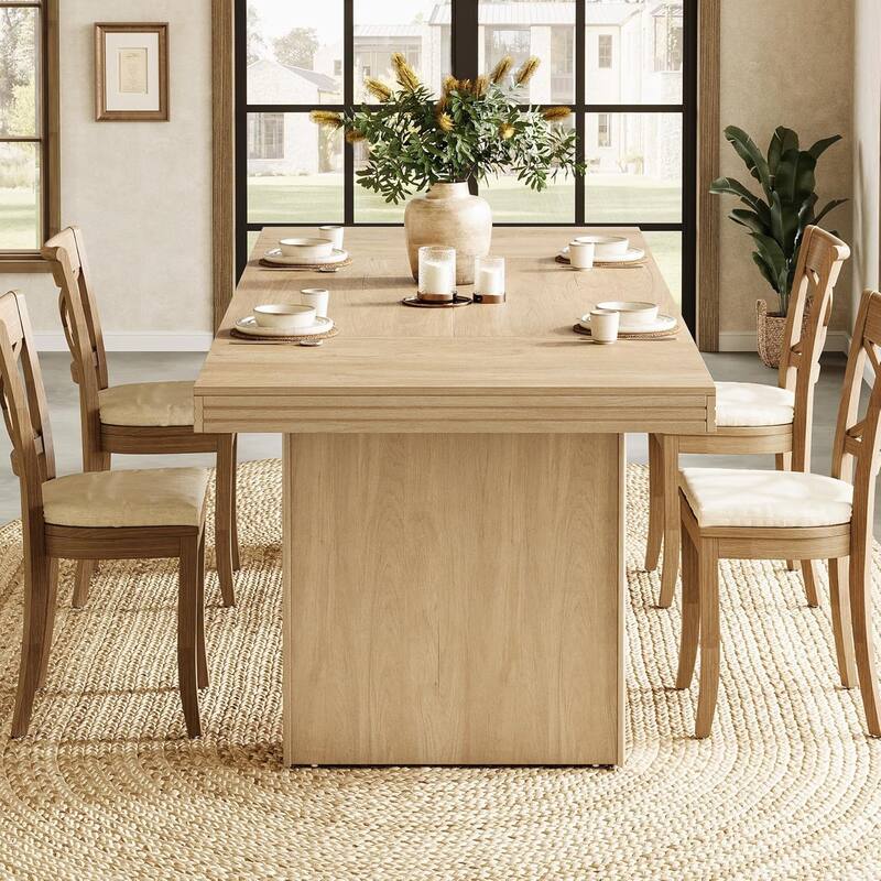 63" Farmhouse Dining Table for 6, Modern Kitchen Table with Double Pedestals - 63" W x 31.5" D x 29.5" H