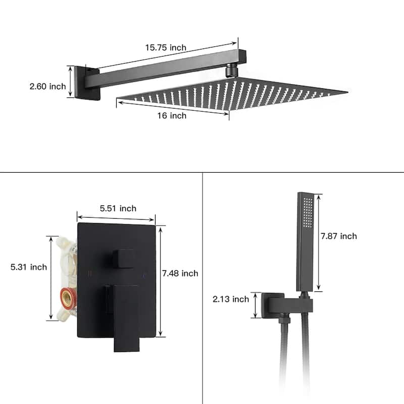 16 Inch Wall Mounted Shower Faucet With Handheld Shower Modern Shower System With Rain Shower Head With Pressure Balance Valve