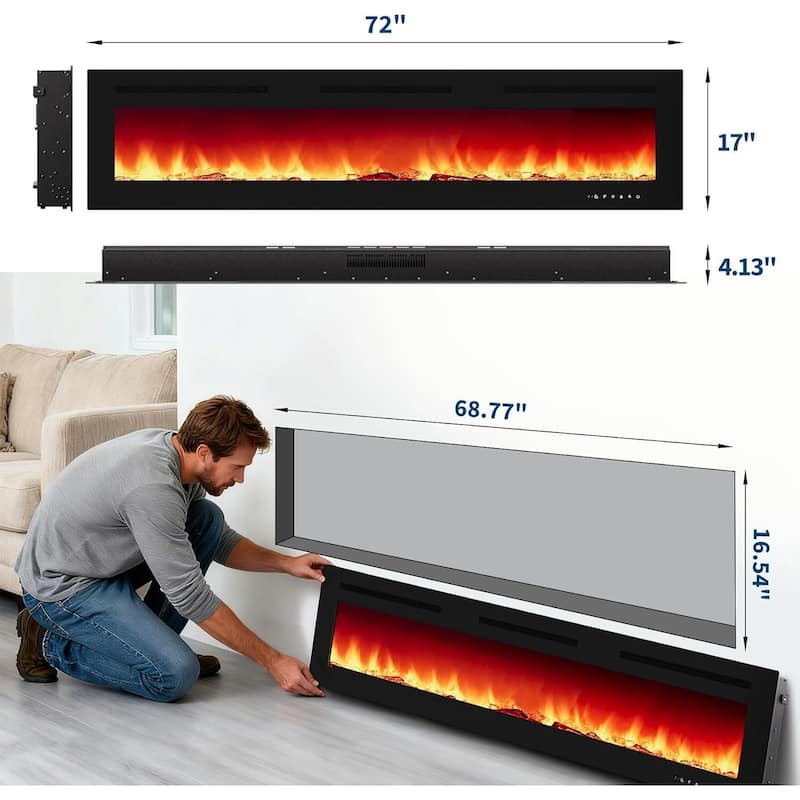 3D Flame Effect Electric Fireplace, Smart WiFi Alexa Voice Control, Recessed and Wall-Mounted