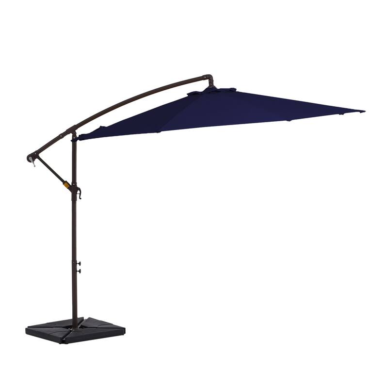 10 ft Steel Crank-lift Cantilever Umbrella With Weighted Base - Navy Blue