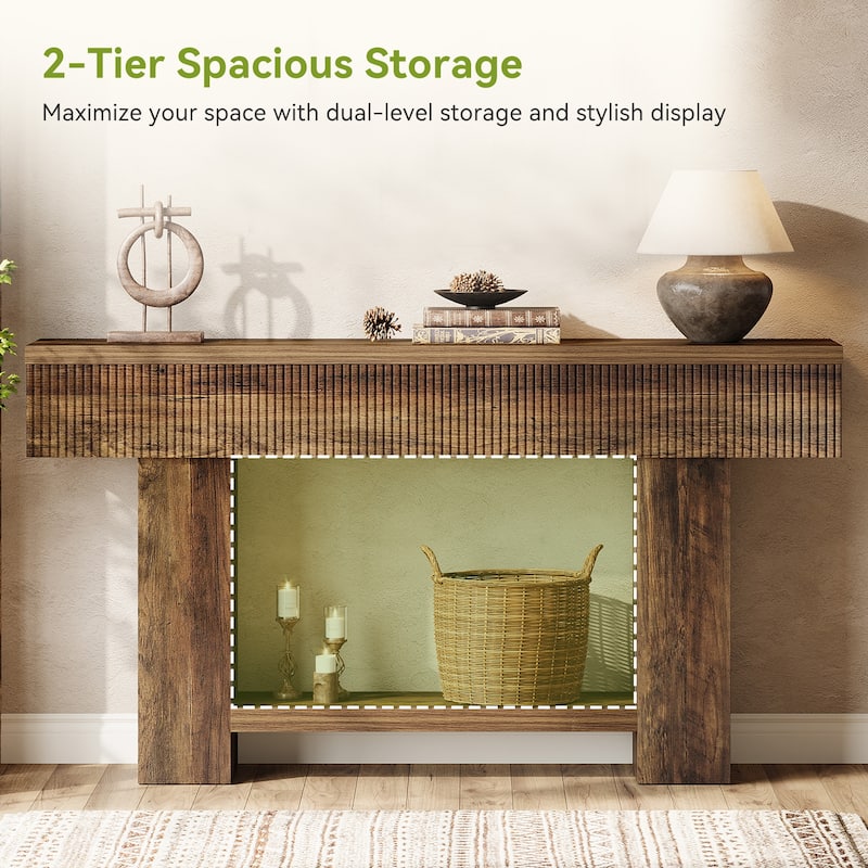 55.12'' Rustic Entryway Console Table with 2-tier Storage Shelf, Sofa Table