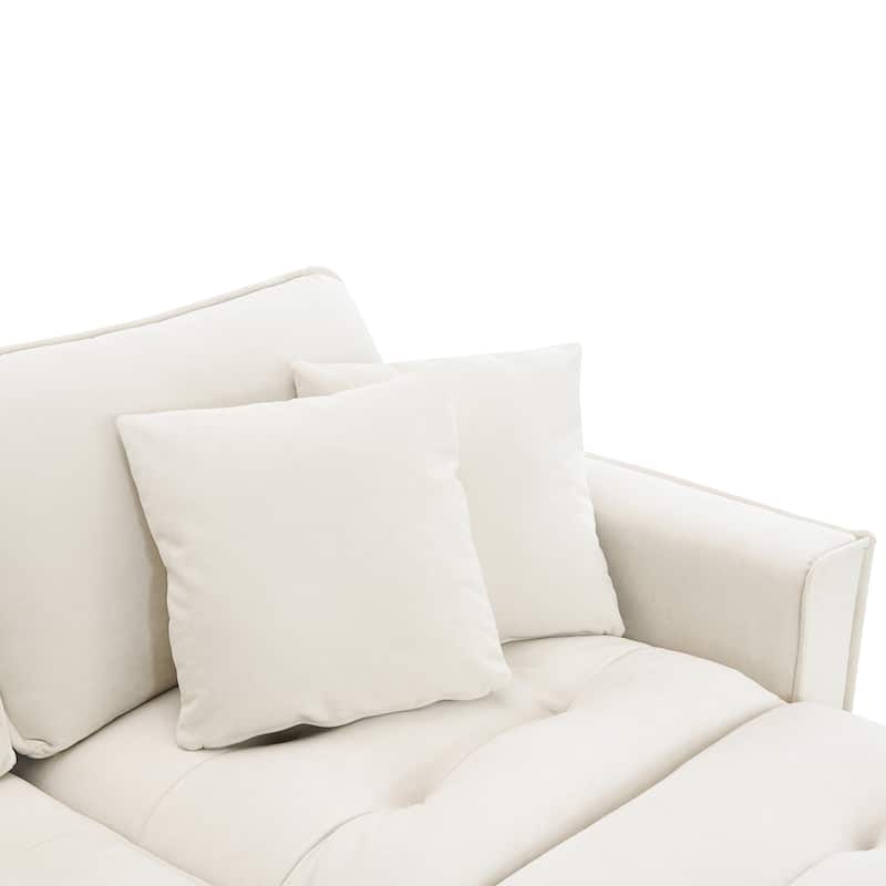 100" L-Shaped Convertible 4 Seater Sectional Sofa with Removable Ottoman and Matching Pillows, Suede Velvet Upholstery