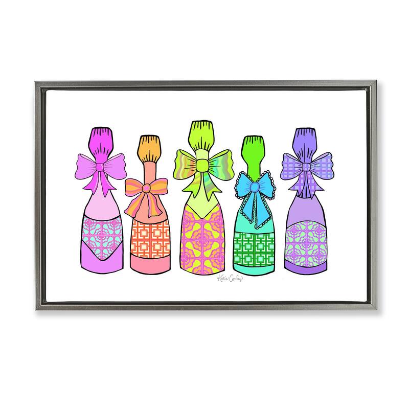 Stupell Patterned Drink Bottles Framed Floater Canvas Wall Art Design By Katie Conley - 31 x 21 - Grey