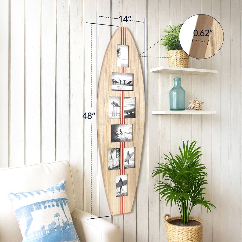 American Art Decor Surfboard Photo Collage Wall Decor - 8 or 3 - Photo Beach Frame