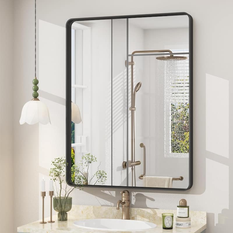 Aluminum alloy Framed Tempered Glass Wall Bathroom Vanity Mirror - 32" x 24" - Black