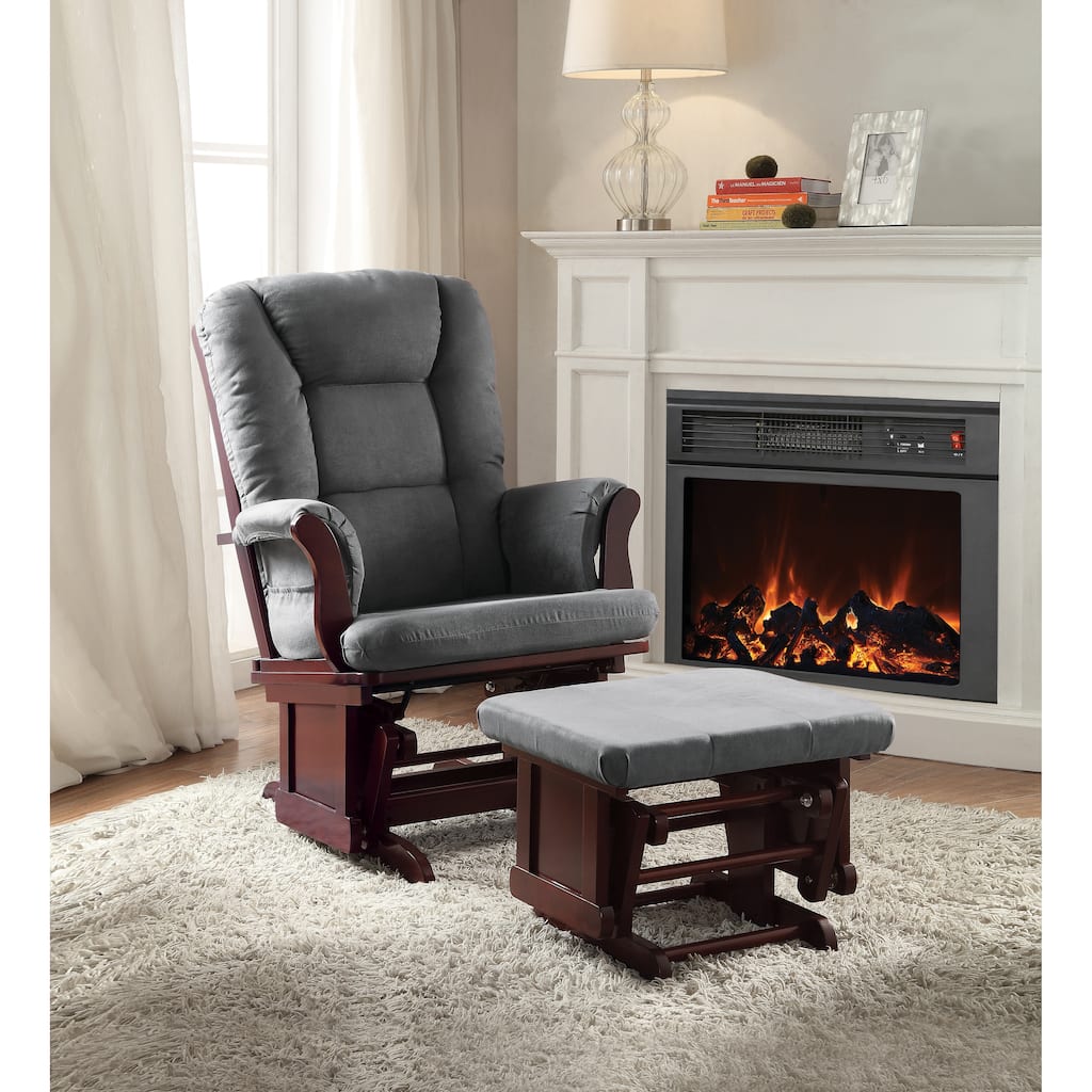 Cherry Transitional 31" Ottoman Gliders Chair with Cherry Finish Frame and Footstool