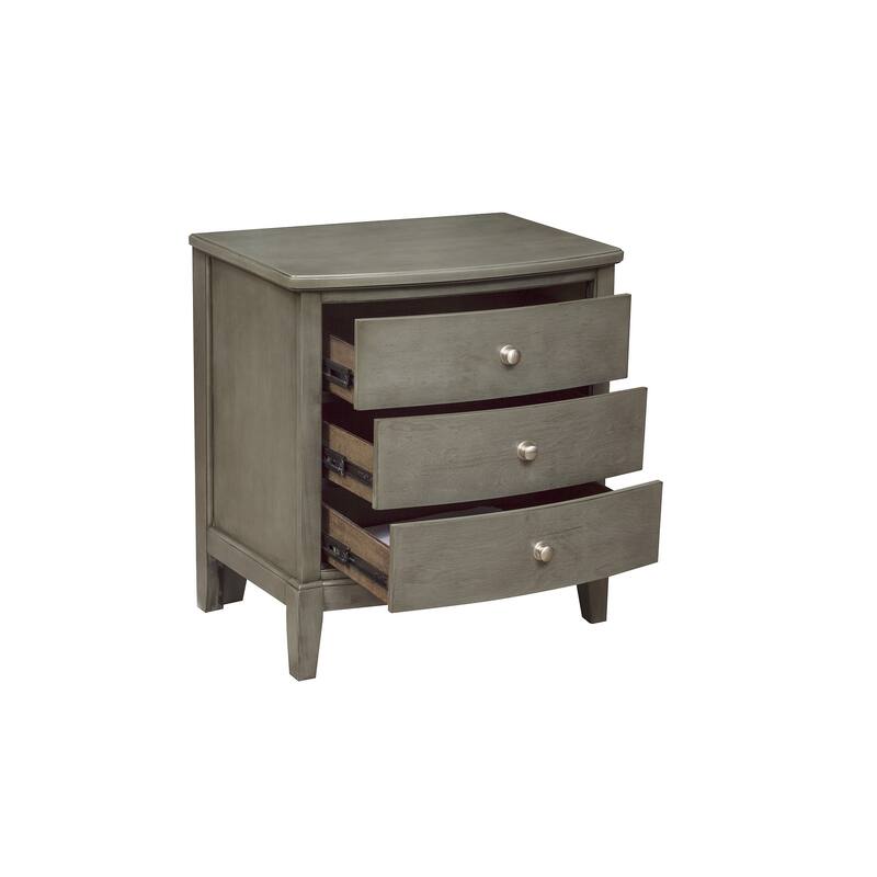 Gray Nightstand, 3 Drawers, Birch Veneer, Nickel Hardware, Bedside Table