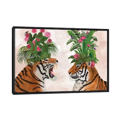 iCanvas "Hot House Tigers, Pair, Pink Green" by Fab Funky Framed Canvas Print