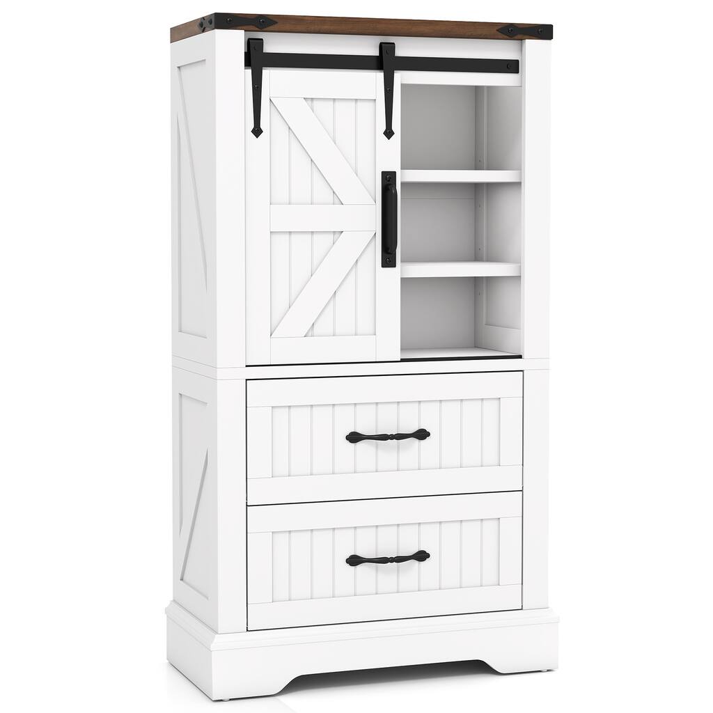 Farmhouse Bathroom Floor Cabinet with Sliding Barn Door and Adjustable Shelves White