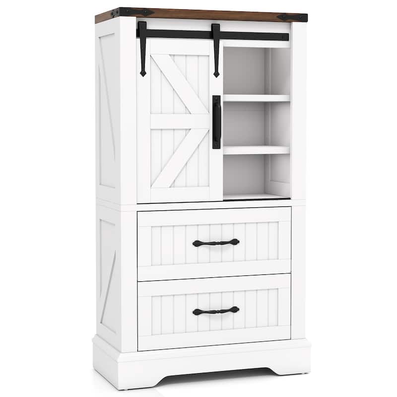 Farmhouse Bathroom Floor Cabinet with Sliding Barn Door and Adjustable Shelves White