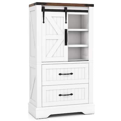 Gymax Farmhouse Bathroom Floor Cabinet w/Sliding Door Adjustable