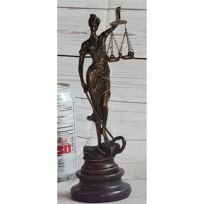 Real Bronze Statue Marble Lady Blind Justice Scales Law Sculpture Marble Figure