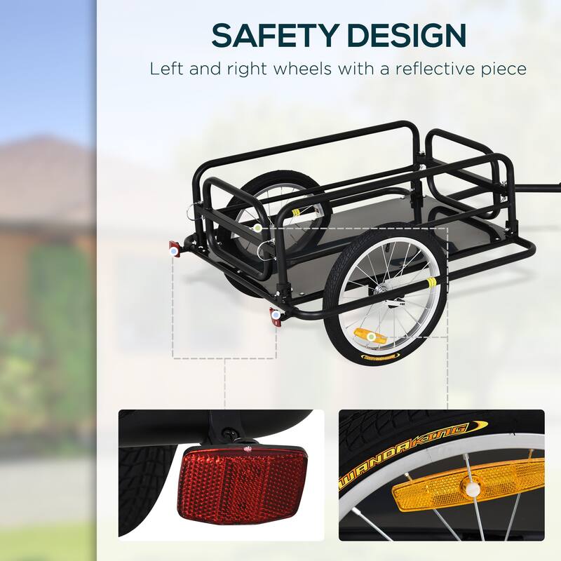 Foldable Bike Cargo Trailer with Steel Frame, Detachable Walls, and 16-Inch Wheels