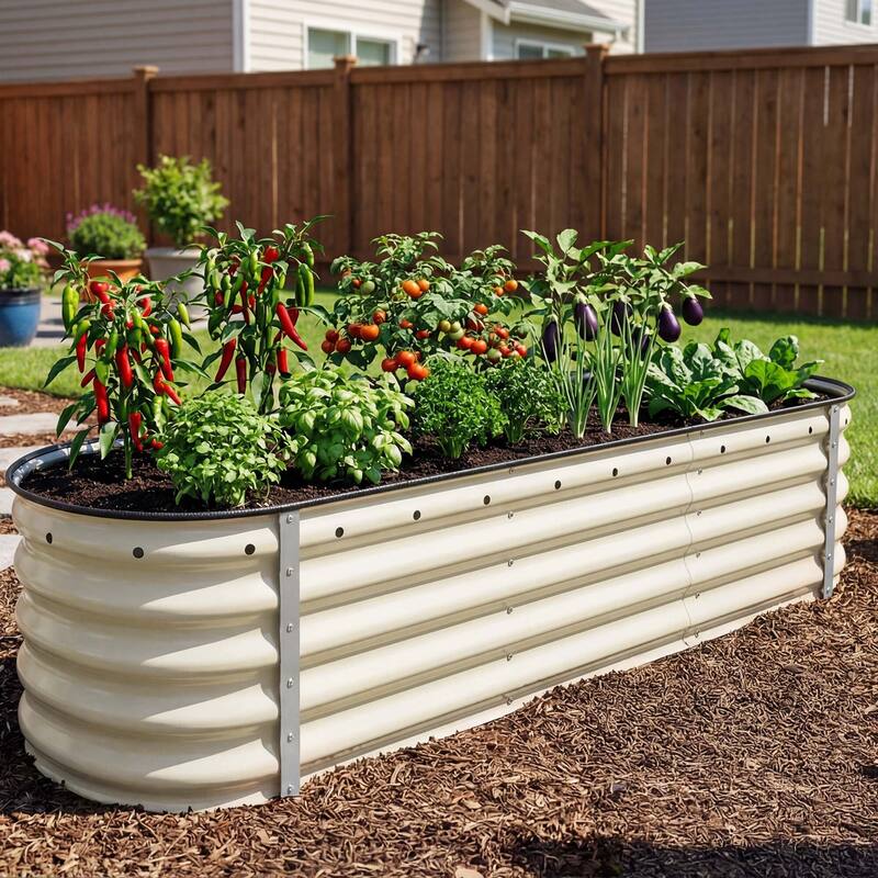 Moasis Oval Metal Outdoor Raised Garden Bed - 6.5x2x1.4ft - White