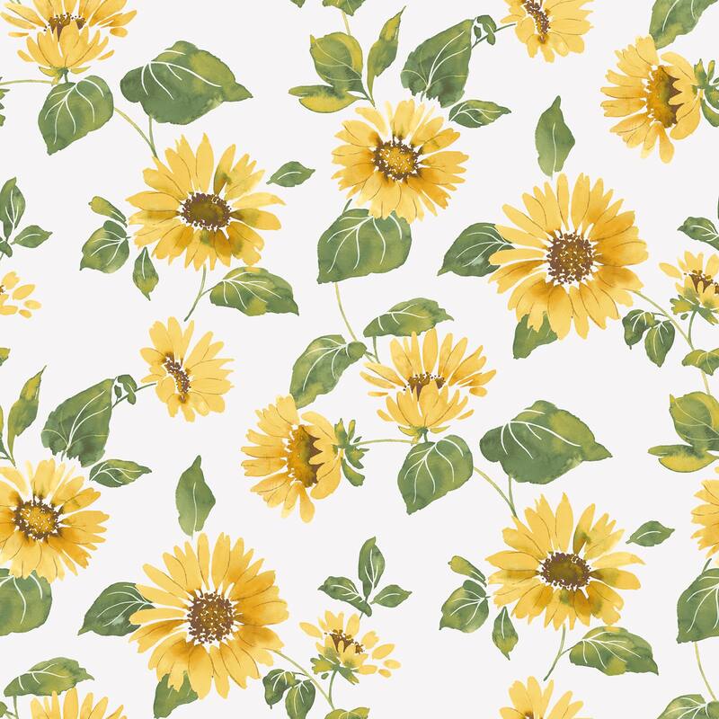 Galerie Wallcoverings Just Kitchens Sunflower Trail Vinyl on Non-woven Matte Wallpaper Roll - 33 feet x 21 inches - White