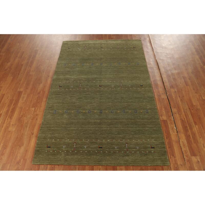 Hand Knotted Oriental 100% Wool Carpet Tribal Animal Pictorial Green Gabbeh Area Rug - 7' 8'' X 4' 11''