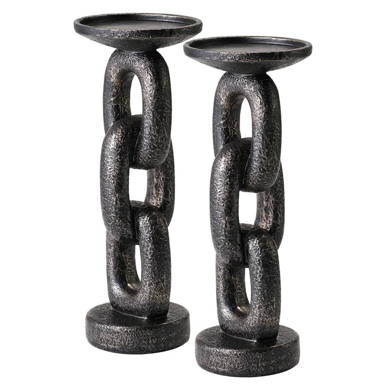 American Art Decor Linked Luminaires 2-Piece Table Top Candle Holders - 9" x 3.5" - Black