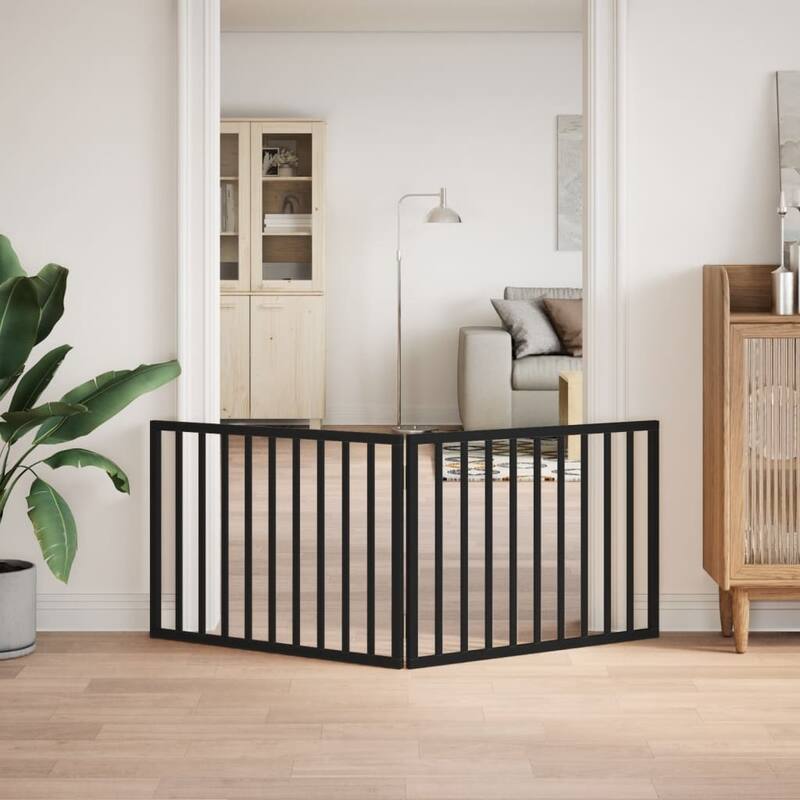 vidaXL Dog Gate Set of 2 Black Poplar wood 63 in Foldable Dog Gate - 0.8 x 63 x 23.6