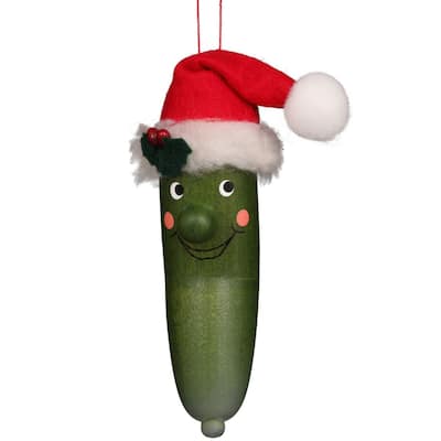 5" Green Red White Cheery Pickle Santa Hat Christian Ulbricht Ornament