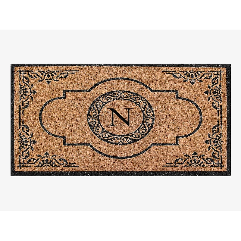 A1HC Natural Coir Hand-crafted Abrilina Monogrammed Double Doormat - 36" x 72" - N