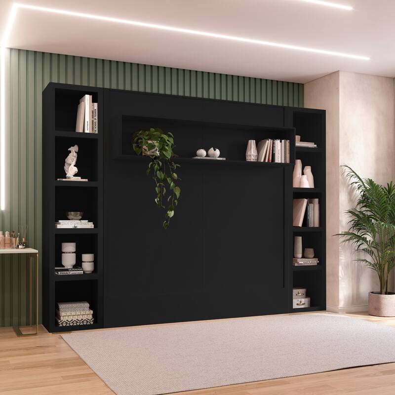 Easy-Lift King Murphy Wall Bed with Two Bookshelves