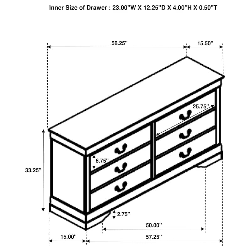 Louis Philippe 6-drawer Dresser and Mirror White