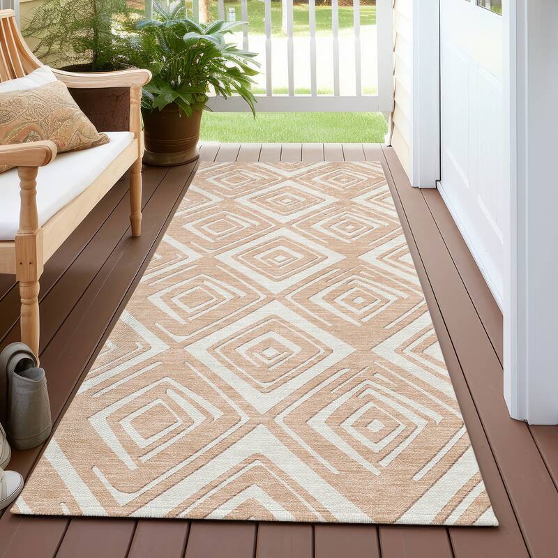 Machine Washable Indoor/ Outdoor Chantille Contemporary Diamonds Rug - Peach - 2'3" x 7'6"