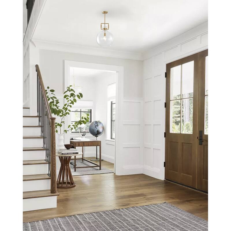 1-Light Brass Metal Frame Pendant Light with a Clear Glass Shade