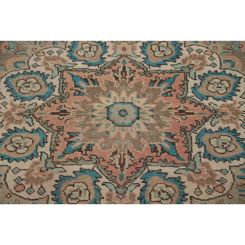 Pink Floral Tabriz Persian Area Rug Handmade Wool Carpet - 9'7" x 13'0"