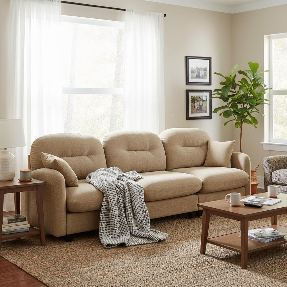 Homy Casa Chenille 3-Seat Modular Sofa, Tufted Back, Ergonomic Couch