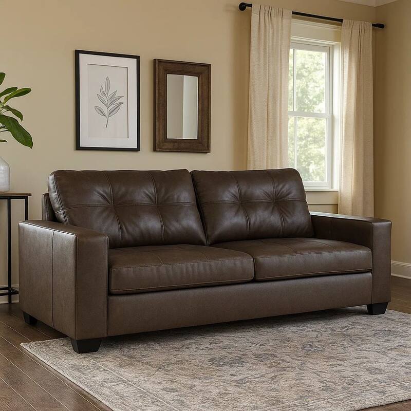 Barl Sofa Sleeper, Queen Size Pull Out Bed, Rich Brown Faux Leather