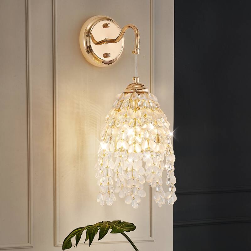 Set of 2 Gold Wall Sconces - Grape Crystal Beads - E12 - Living Bedroom (No Bulbs)