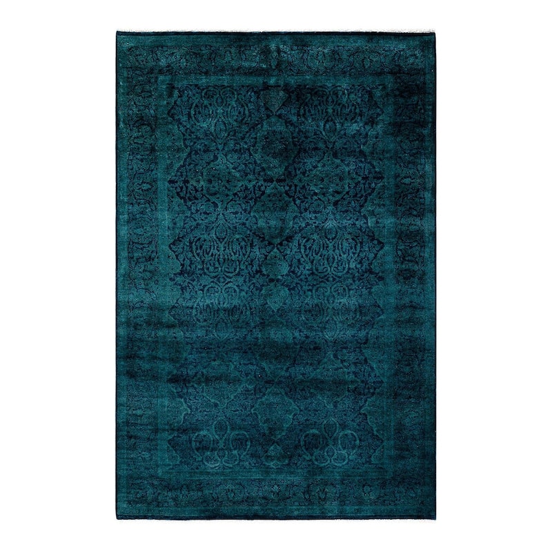 Overton Hand Knotted Wool Vintage Inspired Modern Contemporary Overdyed Navy Area Rug - 4' 3" x 6' 2"