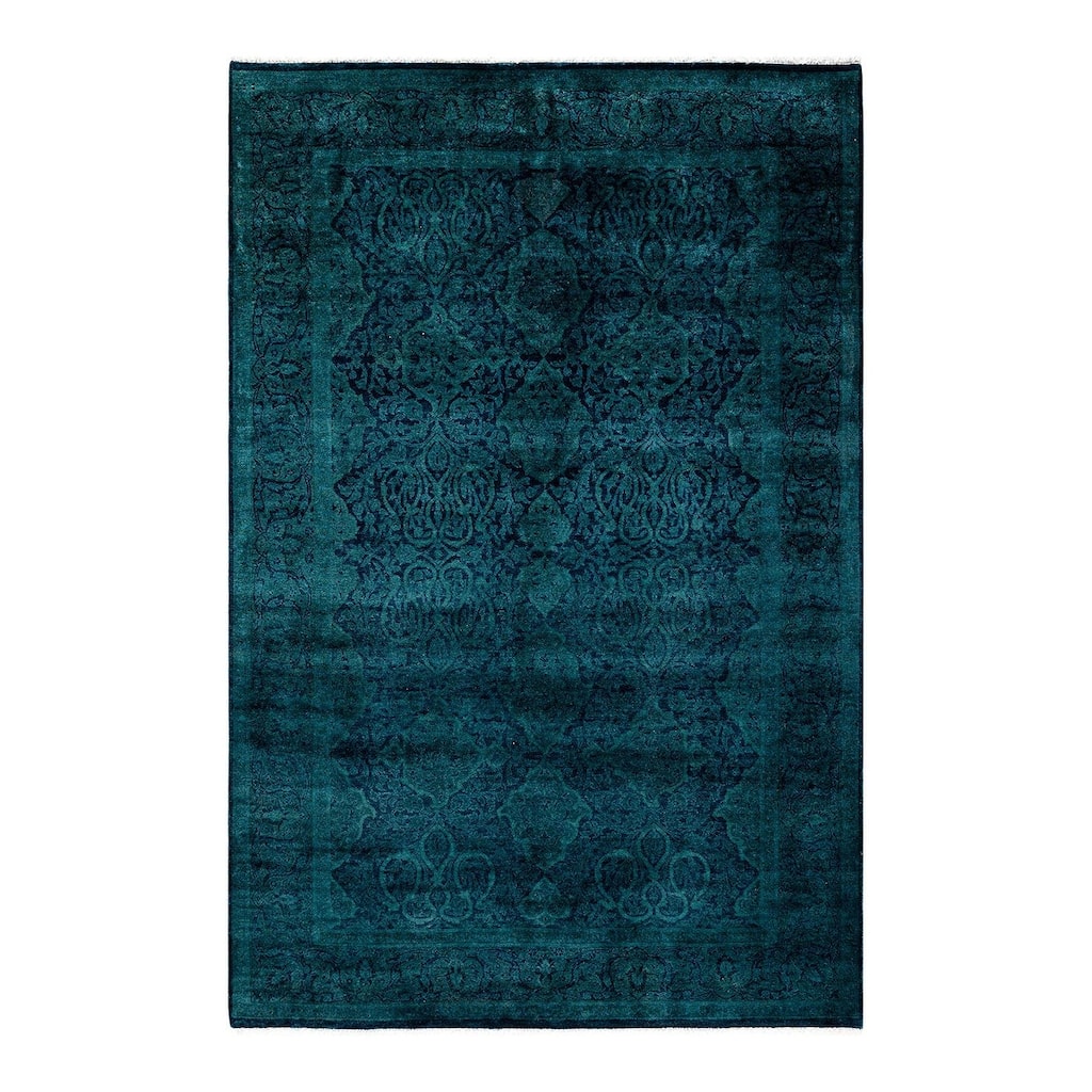 Overton Hand Knotted Wool Vintage Inspired Modern Contemporary Overdyed Navy Area Rug - 4' 3" x 6' 2"
