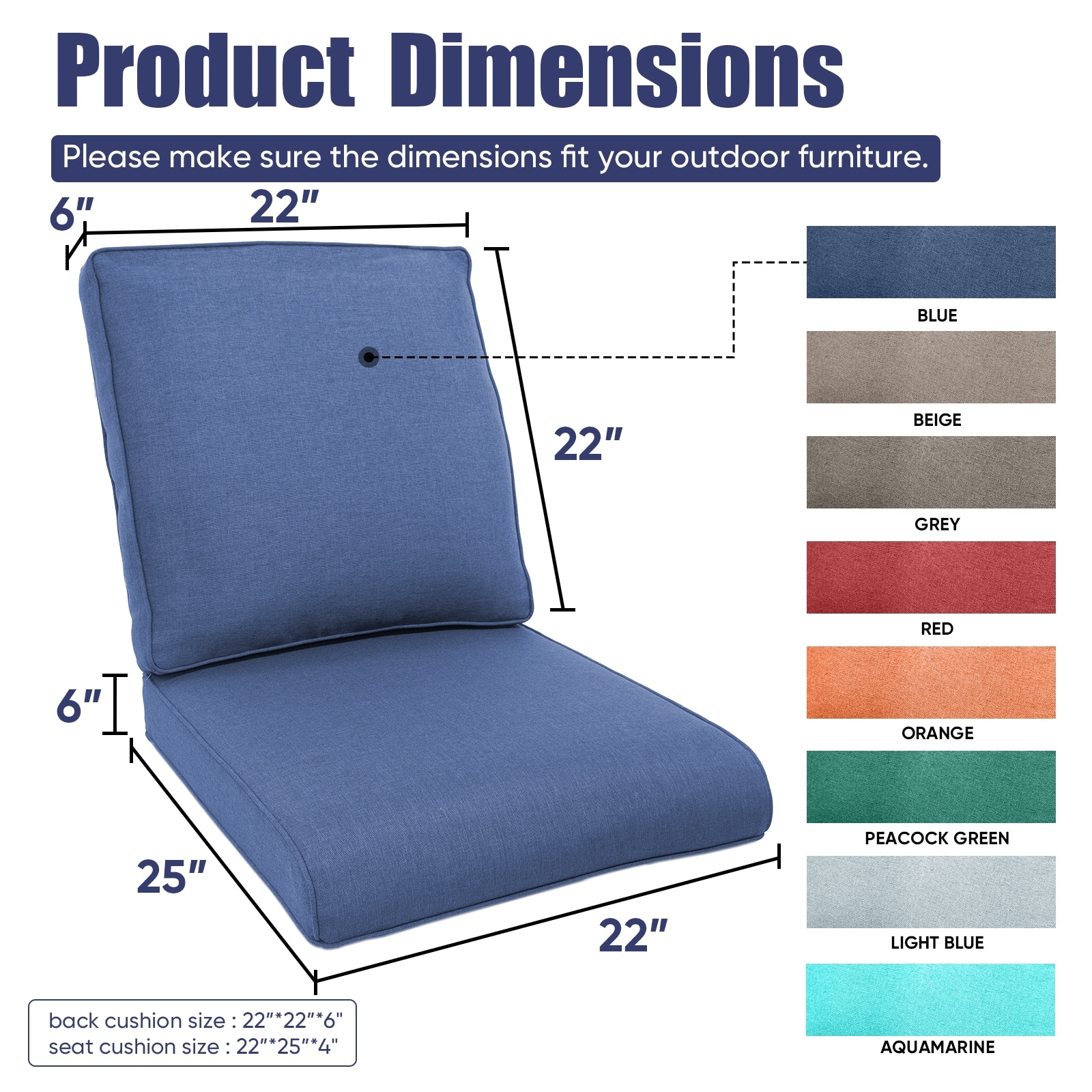 Outdoor Chair Cushion 25 x 22 Inch Cushions for Chair