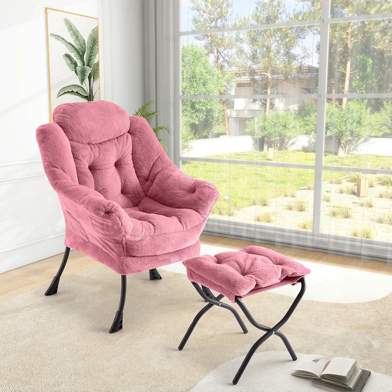 Lazy Chair with Ottoman, Modern Lounge Accent Chair, Leisure Sofa Armchair with Footrest